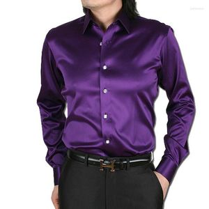 Camisas sedosas de lujo para hombre, camisa de vestir de manga larga a la moda informal holgada de seda para hombre, ropa de talla grande para fiesta de boda y escenario