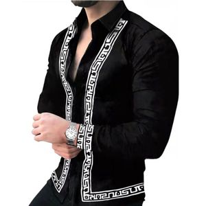 Camisas casuales para hombres Botón social de lujo Primavera y otoño Camisa geométrica para hombres Cárdigan hawaiano de manga larga Camisa con cuello vuelto Ropa para hombres S- 230727