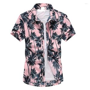 Casual shirts voor heren luxe zomer ademende Hawaiiaanse mannen kokosboomafdruk korte mouw knop Vakantie chemise homme plus size s-4xl