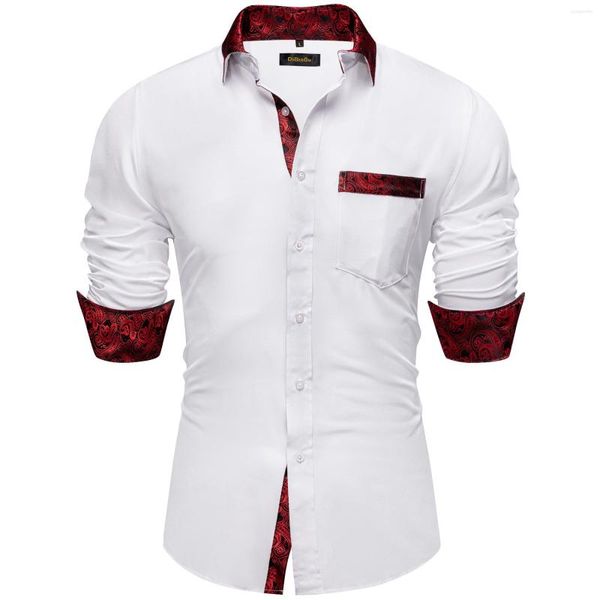 Chemises décontractées pour hommes Robe rouge blanche de luxe pour hommes Vêtements à manches longues Tuxedo Social Splicing Paisley Collar Cuff Mens Shirt