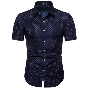 Chemises décontractées pour hommes M-5XL Dot-Print Business pour l'été à manches courtes régulières de grande taille vêtements formels pour hommes bureau boutonné chemisiers 230325