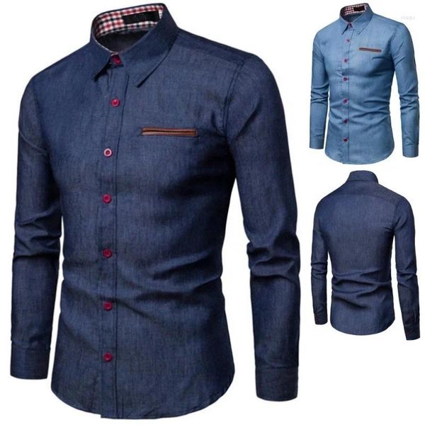 Camisas casuales para hombres M-XXXL Slim Fit Elegante lavado Denim Mangas largas Jeans Moda inteligente Ropa para hombres