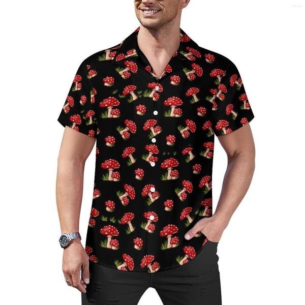 Chemises décontractées pour hommes Blouses de champignons magiques Homme Champignons tachetés Hawaïen à manches courtes Graphique Esthétique Chemise de vacances surdimensionnée