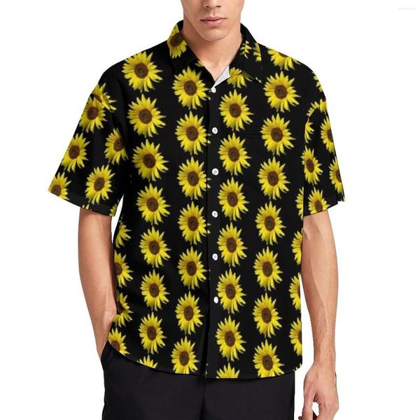 Chemises décontractées pour hommes Chemisiers de tournesol magiques Mens Beautiful Sun Sunflowers Hawaiian Design à manches courtes Chemise de plage surdimensionnée élégante