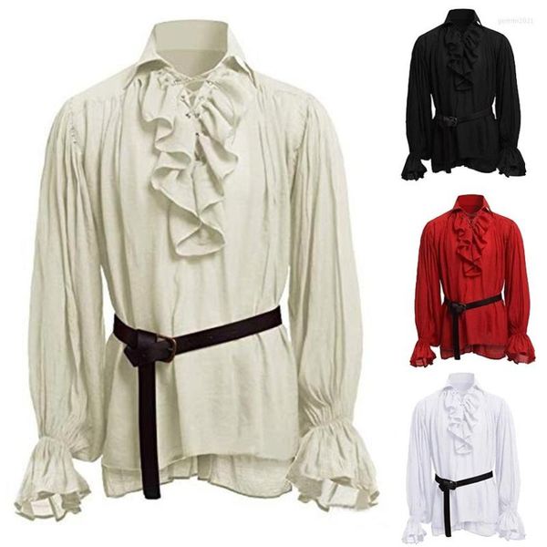 Hommes Chemises Décontractées Homme Adulte Hommes Médiévale À Lacets Rétro Haut Renaissance Marié Pirate Costume À Manches Longues Chemise Halloween Fête Cosplay