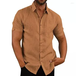 Chemises décontractées pour hommes Couleur de revers masculin Couleur courte bouton à manches à manches courtes en lin de printemps d'été Fashion Beach Men Vêtements