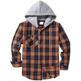 Chemises décontractées pour hommes Mâle à manches longues Début d'automne Top Hommes à capuche Flanelle Chemise chaude Bouton à carreaux Slim Blouses avec poche poitrine