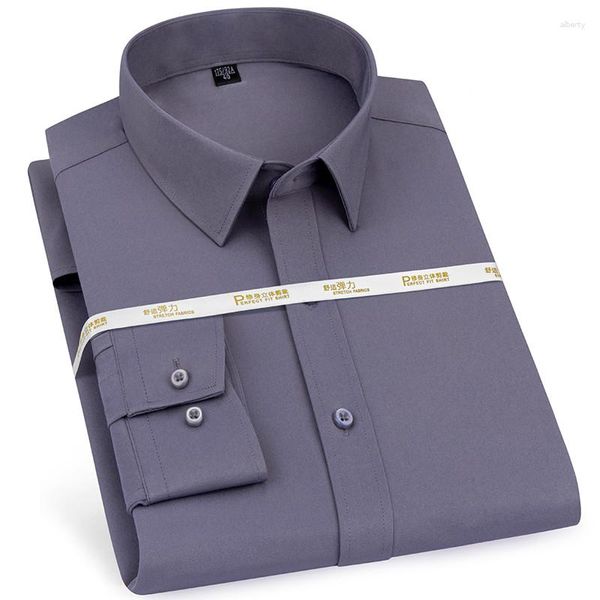 Camisas casuales para hombres camisa de manga larga masculina clásica estiramiento sólido púrpura rojo suave sin bolsillo formal trabajo de oficina para hombres no hierro hombres