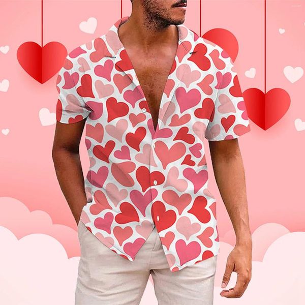 Chemises décontractées pour hommes chemises masculines à la Saint-Valentin à manches courtes courte 3D Impression hawaii Shits Party Art Digital Print Holiday