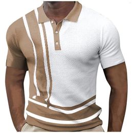 Hommes chemises décontractées homme été bouton Plaid à manches courtes haut Colorblock Stried revers léger t-shirt t-shirt coupe ajustée