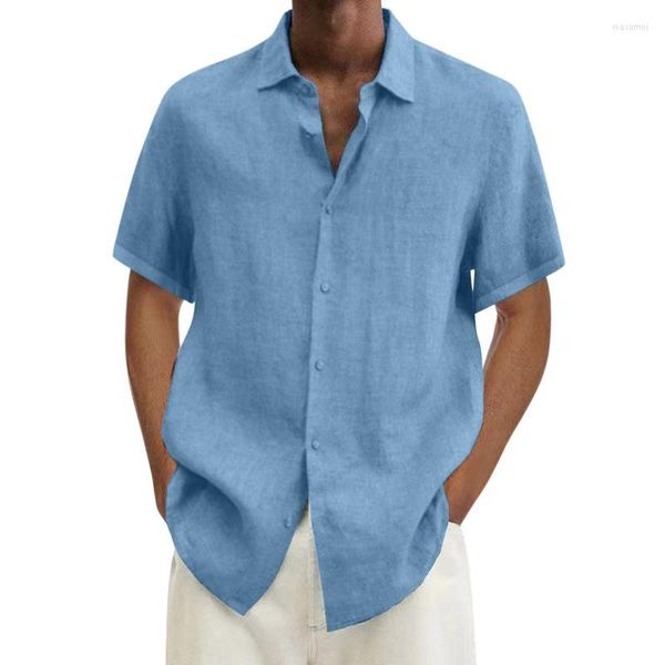 Männer Casual Hemden Männlich Sommer Hawaii Solide Hemd Kurzarm Doppel Tasche Drehen Unten Kragen Taste Große Für Männer herren ShirtMen's