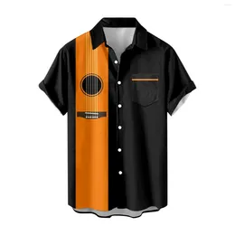 Camisas casuales para hombres Camisa de talla grande con estampado de instrumentos musicales de verano para hombres Camisa de manga corta con cuello vuelto