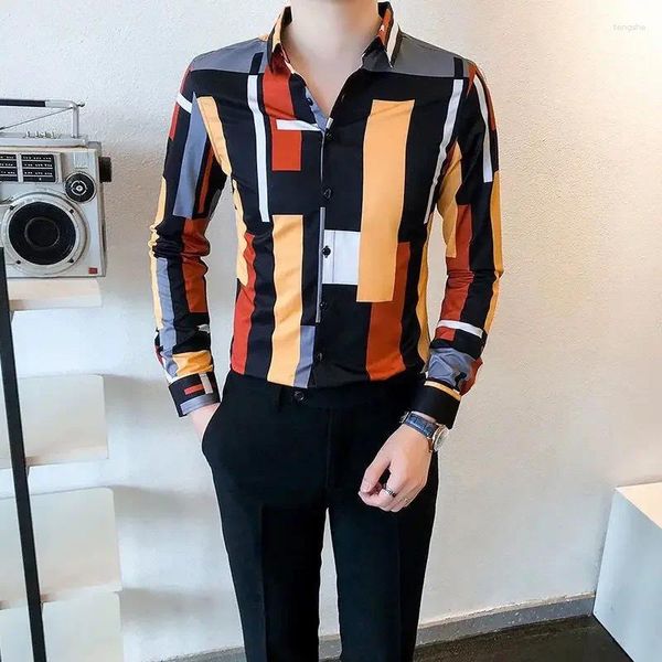 Chemises décontractées masculines avec imprimé chemise colorée imprimée surdimensionnée luxe de haute qualité I bouton original de coton social ordinaire xxl