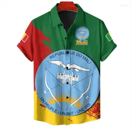 Chemises décontractées pour hommes mali drapeau mali 3d imprimé à manches courtes choux hawaïens choux d'emblème national blousses africa bouton masculin tops