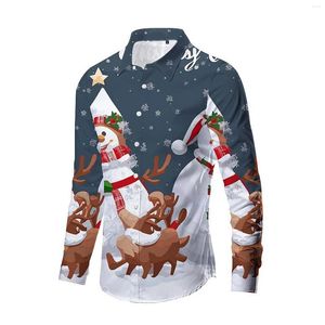 Chemises décontractées pour hommes Homme Noël Manches longues Loisirs Style Bonhomme de neige Père Noël Imprimer Hiver Court Turn Down Collier Chemise Mâle