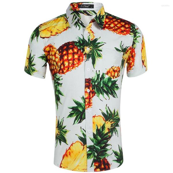 Chemises décontractées pour hommes homme grande taille coton popeline tissu fleur imprimé chemise hawaïenne US manches courtes boutonné ananas haut garçons