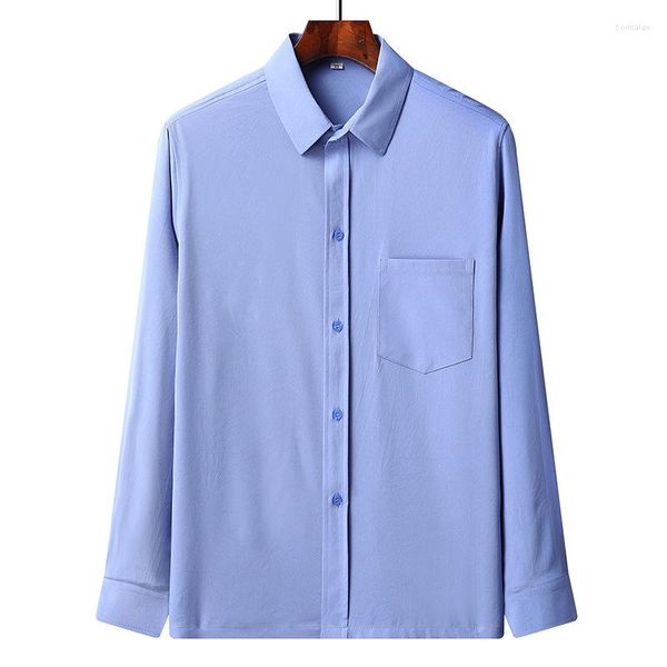 Camisas informales para hombre, camisa Formal de manga larga con botones para hombre, ropa de oficina de verano 3xl, Top básico fino holgado de talla grande blanco y azul