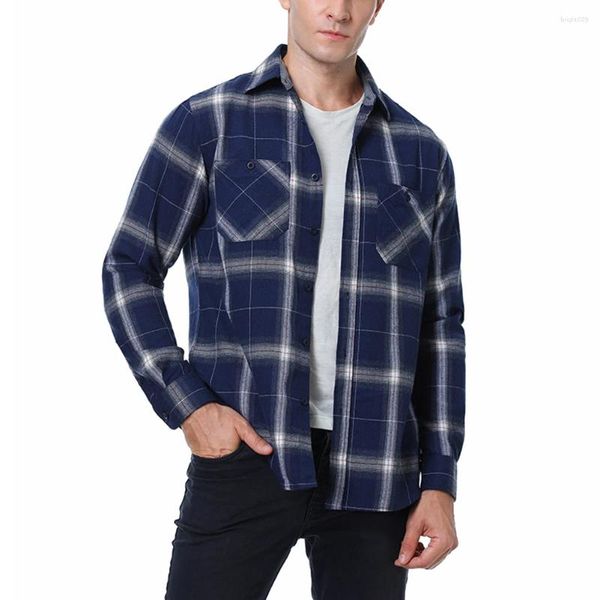 Chemises décontractées pour hommes Homme Flanelle à carreaux et chemisiers à manches longues à poitrine à manches longues à deux poches Design Tops Chemise pour hommes Vêtements