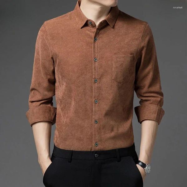 Chemises décontractées pour hommes chemises Blue Corduroy Plaine pour hommes Elegant with Collar Fashion 2024 Asia Original XXL Tops Normal Hipster Sale
