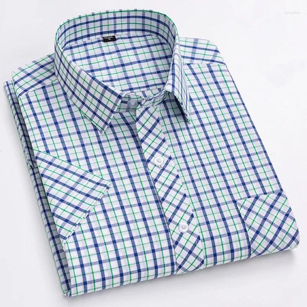 Chemises décontractées pour hommes Chemise d'homme Printemps Été Manches courtes Pur coton Plaid Cool Hommes d'affaires avec poche Loisirs S-4XL