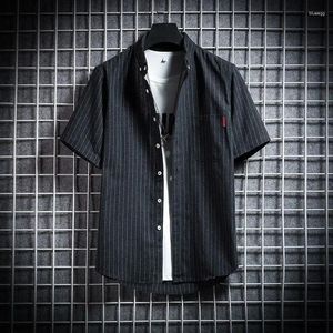 Casual herenoverhemden Herentops met zak en blouses voor heren Gestreepte kleding Zwart Korte mouw Normaal Xxl Slim Fit S