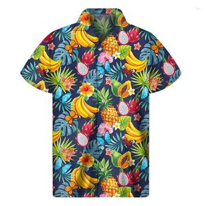 Casual overhemden voor heren Mango Banaan Ananas Grafisch overhemd Heren 3D-print Fruit Hawaiiaans Zomer Strand Korte mouw Knoop Revers Aloha Blouse