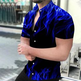 Chemises décontractées pour hommes Mannen Shirt Blauwe Vlam 3d Gedrukt Vrouwen mode Hawaiian Strand Bland Blouses Vocation Revers
