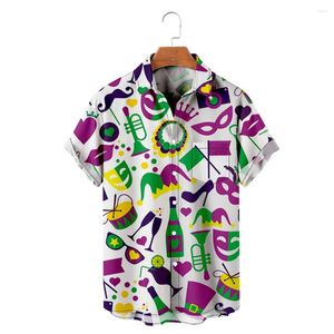 Casual overhemden voor heren Mardi Gras Carnaval overhemd met korte mouwen Heren Dames Strand met knoopsluiting Stijlvolle 3D-kleding