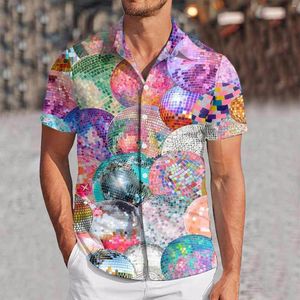 Chemises décontractées pour hommes Mardi Gras Day pour hommes élégant sequin manches courtes col rabattu bouton haut chemisier chemise hawaïenne vêtements de festival