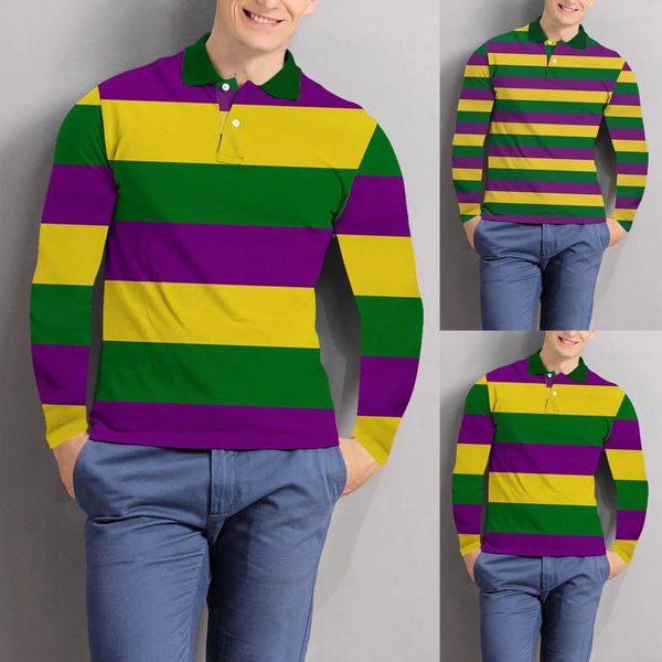 Chemises décontractées pour hommes Mardi Henley Chemise à manches longues Boutonné Revers Colorblocking Tops Tonal Histoire T Spandex Hommes