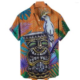 Casual shirts voor heren Mayan Totem 3d print Hawaiiaanse heren 2023 voor mannen Cubaanse kraag korte mouw mode schedel tops mannelijke kleding