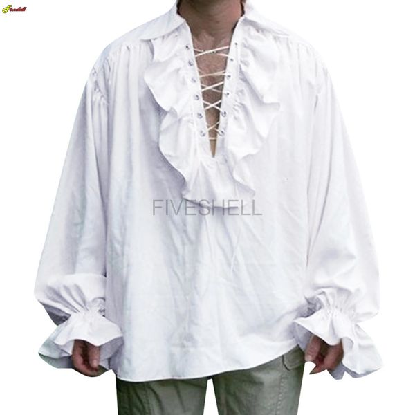 Camisas informales para hombre Traje renacentista medieval para hombre Camisas con volantes Camisa de manga larga con cordones Steampunk Pirata Cosplay Traje de escenario para mujer 231129