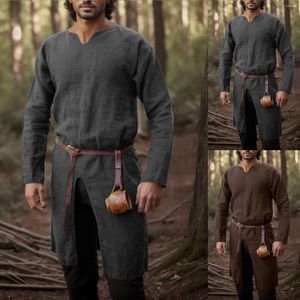 Casual overhemden voor heren Middeleeuwse Renaissance Retro katoenen overhemd Tops Tuniek Mannelijke lange gewaden Jurk Vintage jassen Cosplaykostuums Halloween