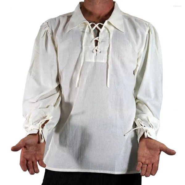 Camisas casuales de hombres Casta de camisa renacentista medieval Cosplay con solapa de cordón Fit Loos