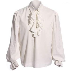 Camisas casuales para hombres camisa medieval Steampunk gótico con volantes ropa pirata vampiro Cosplay victoriano para hombres disfraz de Halloween