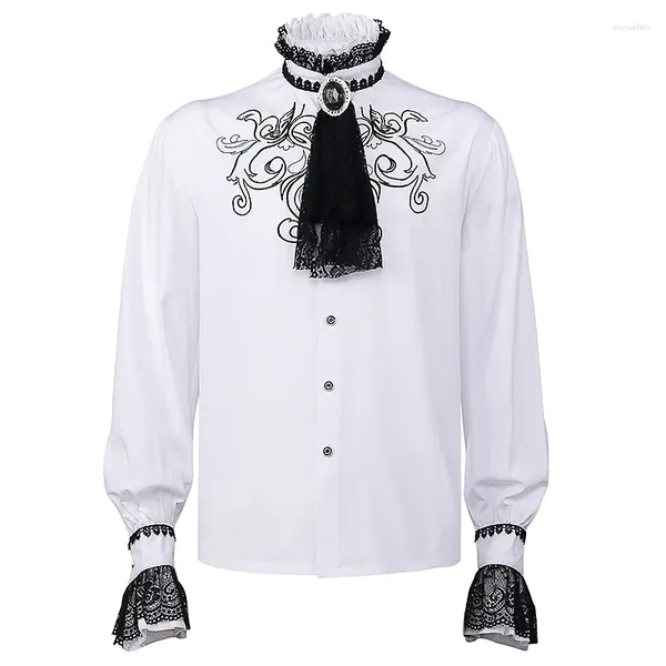 Chemises décontractées pour hommes Chemise médiévale blanche à volants et chemisiers Pirate Vampire Cosplay Steampunk Gothic Hommes Vêtements Costume d'Halloween