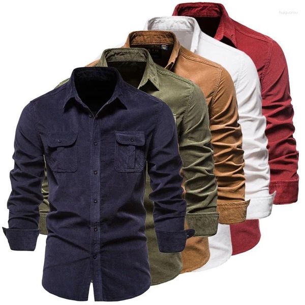 Camisas casuales para hombres Mem Camisa de manga larga Camisa de algodón de alta calidad Cana de color sólido Sobina de la marca Bloses masculinos