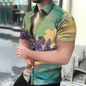 Camisas casuales para hombres Camisa Aloha para hombres Vacaciones hawaianas Estampado de cocoteros Manga corta con cuello en V Top Playa Camiseta masculina Jersey de gran tamaño