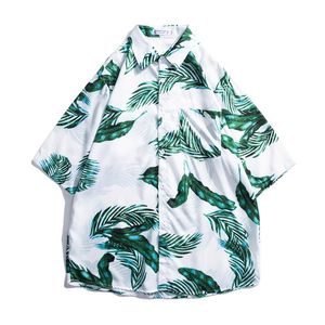 Chemises décontractées pour hommes Chemise hawaïenne de plage pour hommes Tropical Button Down Slim Fit Dress Summer Leaf Print Party Holiday Short Sleeve BlousesM
