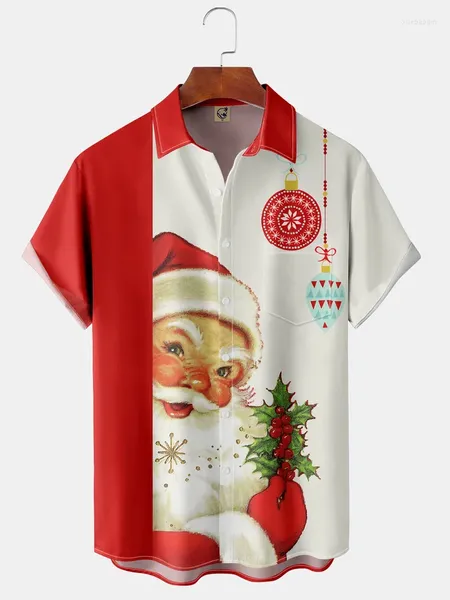 Chemises décontractées pour hommes Chemise imprimée de Noël pour hommes Genre Père Noël Style de dessin animé Streetwear Rouge à manches courtes Boutonné