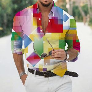 Camisas informales de algodón para hombre, ligeras, transpirables, de secado rápido, solapa de vacaciones hawaianas, estampado geométrico de un solo pecho