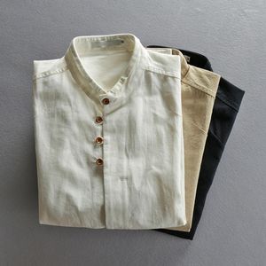 Hommes chemises décontractées hommes coton lin à manches longues col Mandarin mince haute qualité respirant hommes robe d'affaires