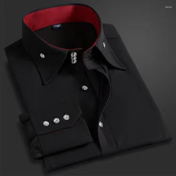 Camisas casuales para hombres Camisa de vestir para hombres Camisa de manga larga con cuello abotonado Formal de negocios Moda coreana Slim Fit Diseñador Negro