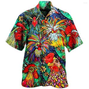 Camisas casuales para hombres, moda para hombres, gallo impreso en 3d para hombres, ropa hawaiana, manga corta, solapa de verano, Tops de un solo pecho, ropa