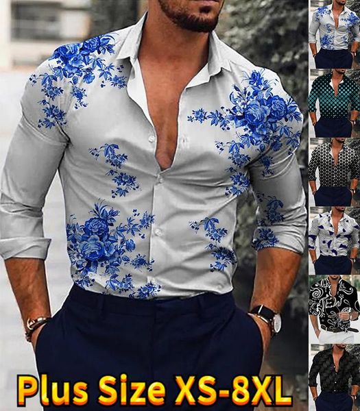 Chemises décontractées pour hommes Mode pour hommes Slim Print Streetwear Manches longues Basic Chemise quotidienne Design classique Button Down XS-8XL