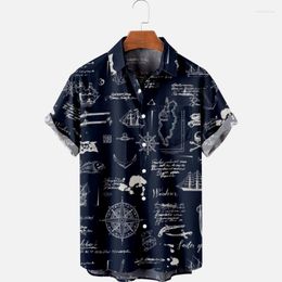 Chemises décontractées pour hommes Mode pour hommes T-shirts d'été Crâne hawaïen Impression 3d Confortable Un bouton Manches courtes Plage Surdimensionné 12