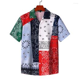 Casual shirts voor heren heren grappige hit kleurblok tropische print zomer korte mouw losse knopen Hawaiian shirt blouse mannen