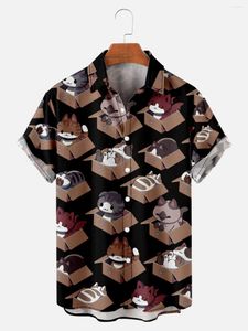Camisas informales para hombre, camisa con cuello vuelto y estampado negro hawaiano para hombre, ropa informal con botones de manga corta holgada de verano