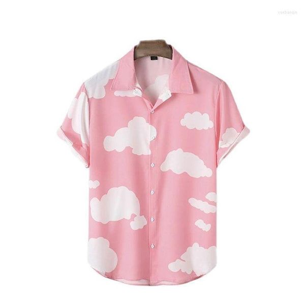 Chemises décontractées pour hommes Hommes hawaïens bleu ciel blanc nuages simples vêtements d'impression mâle dames vêtements de fête de voyage surdimensionné256g