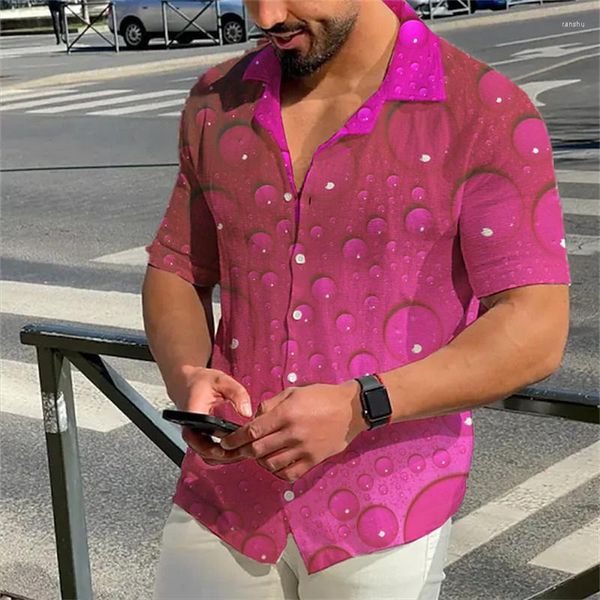 Chemises décontractées pour hommes Perles graphiques hawaïennes pour hommes Cuba Collier Papier Rose Manches courtes Imprimé Tropical Fashion Beach Tops 5XL.